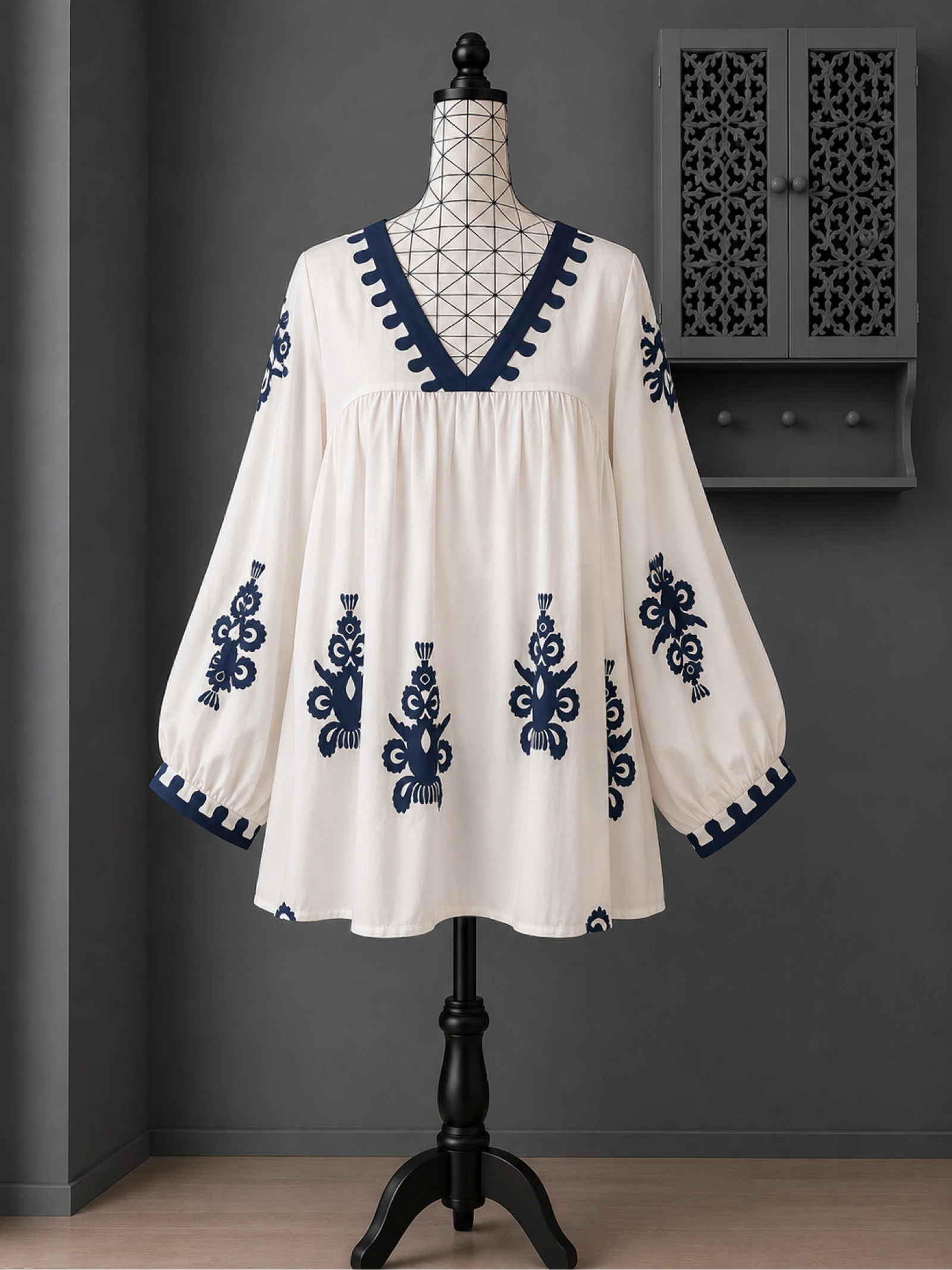 💖 blouse tunique blanche et bleu roi bohème chic grande taille 58 💖